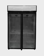 Behmont Exhibidora Vertical 850 Lts con Cenefa 2 Puertas Vidrio Con Ruedas 4 Estantes