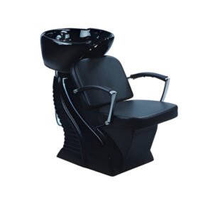 Lavacabezas de Cerámica - c/grifería y Ducha - Base de Fibra de Vidrio - Apoyabrazos de Cuero