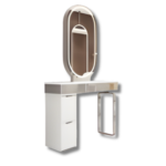 Mesa de Mármol 90x35x76 + 2 cajones + Epejo LED 100x60 Base de Acero MR11